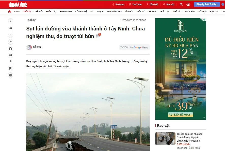 TRÁCH NHIỆM BẢO HIỂM VỤ SỤT LÚN ĐƯỜNG TÂY NINH
