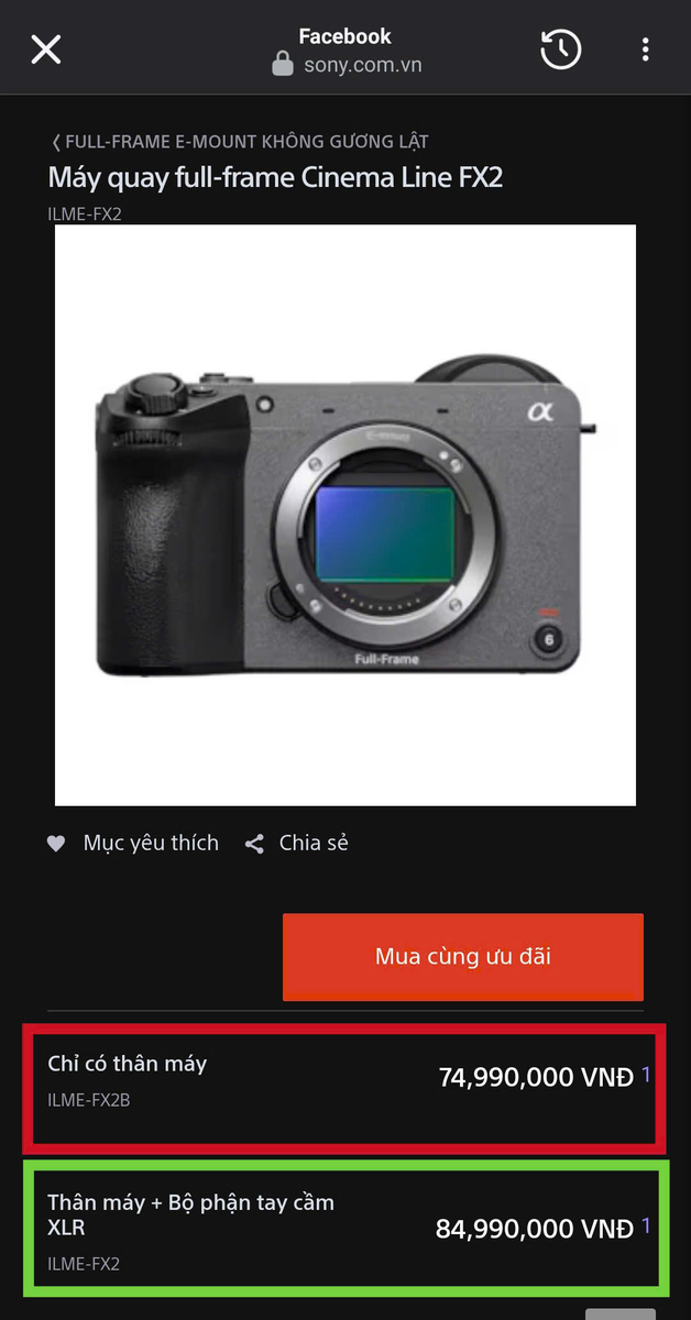 Sony FX2 hàng mới chính hãng giá Body cũng hơn 74 triệu rồi :D