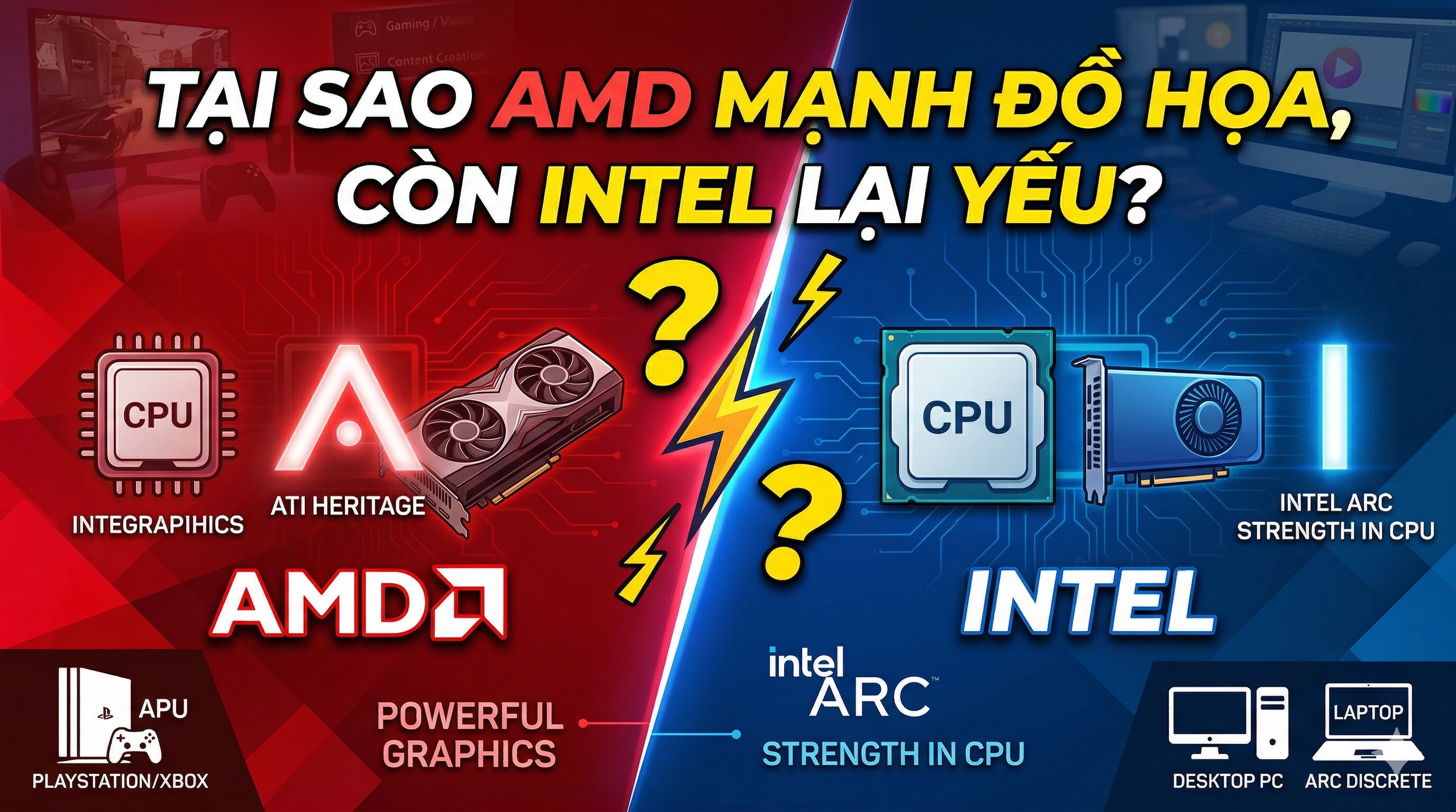 Vì sao AMD có CPU và card đồ hoạ tốt, còn Intel chỉ CPU chứ card đồ hoạ lại yếu?