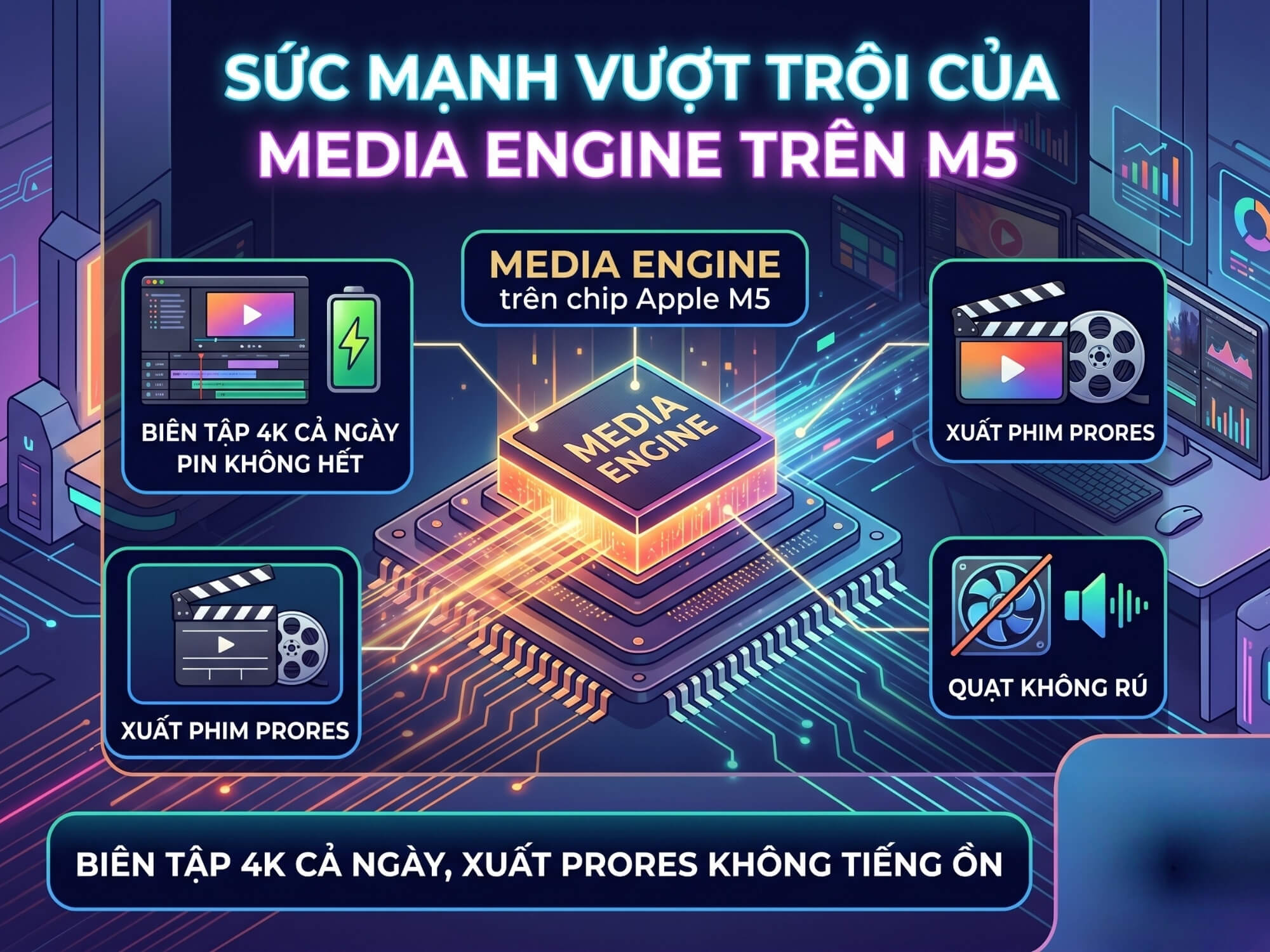 Media Engine trên Apple M5: giúp bạn biên tập 4K cả ngày, xuất phim ...