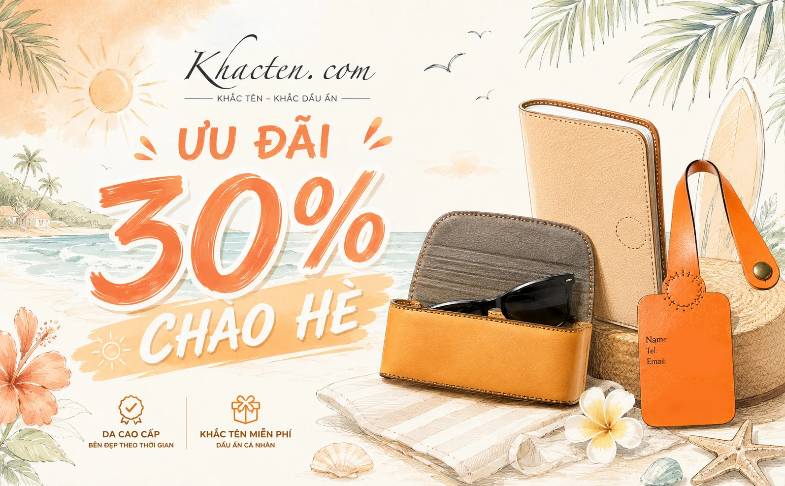 [QC] Khắc tên tặng mã ưu đãi 30% cho các sản phẩm Chào Hè | Viết bởi Khắc Tên
