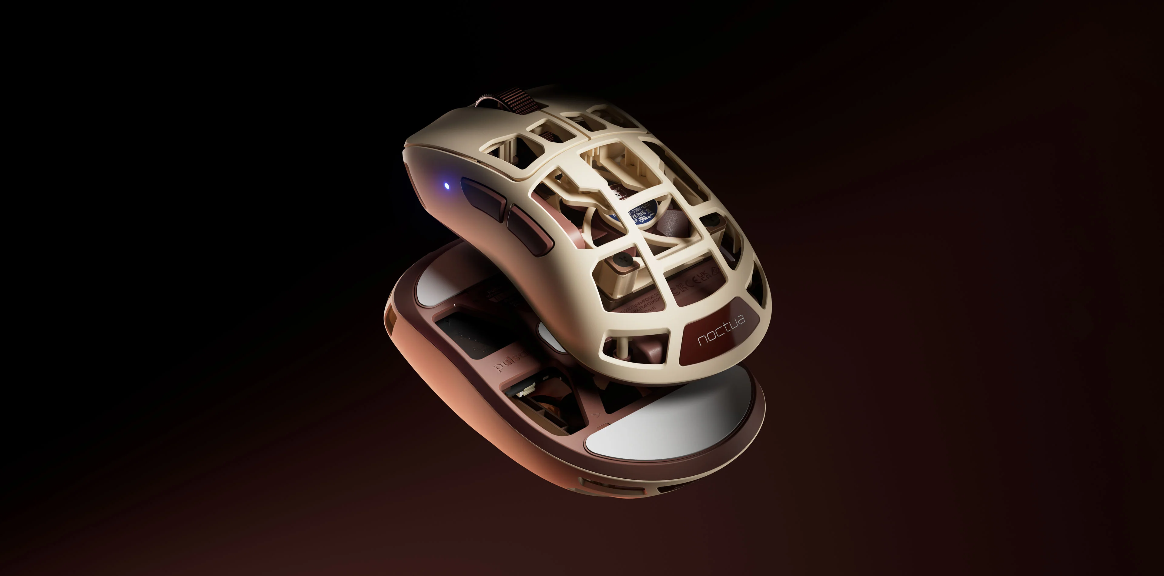 Pulsar Feinmann F01 Noctua Edition: chuột gaming gắn quạt Noctua, 73g, polling rate 8KHz, pin 500mAh