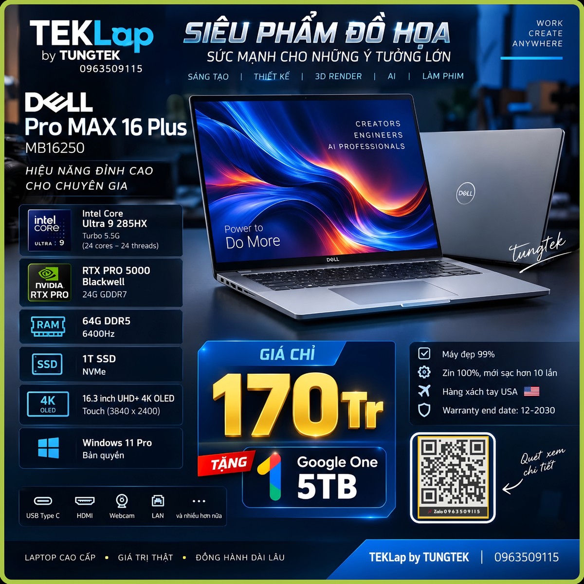 SIÊU PHẨM ĐỒ HỌA – DELL PRO MAX 16 PLUS MB16250