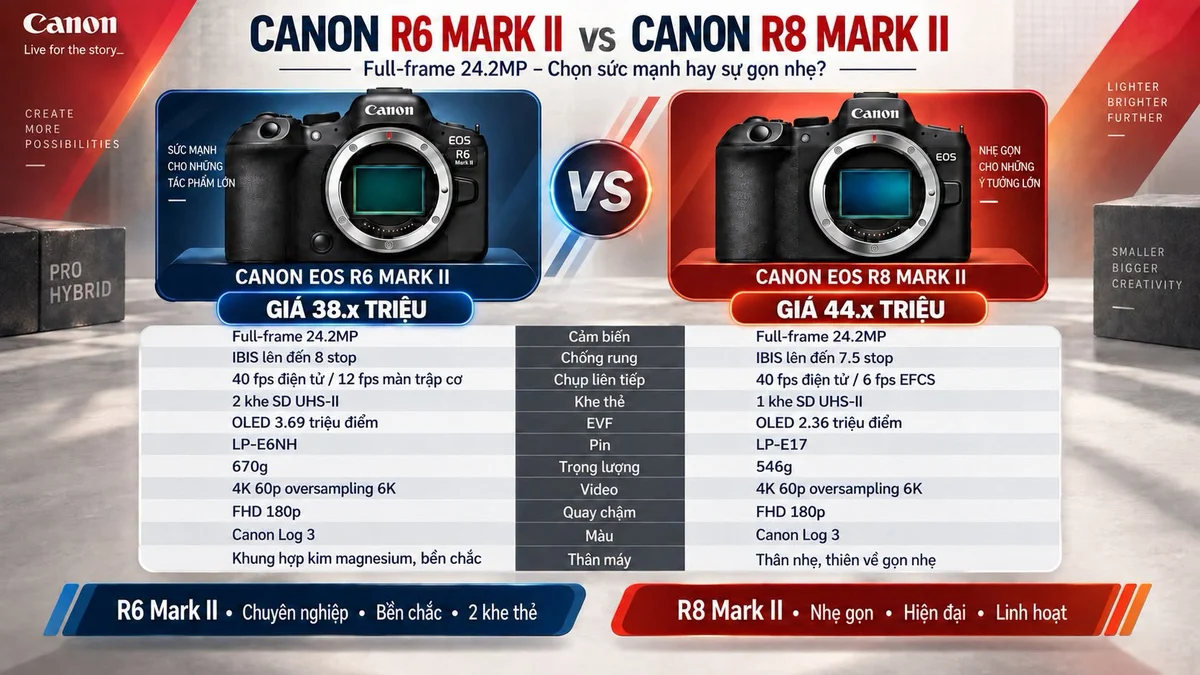 So sánh Canon R6II vs Canon R8II