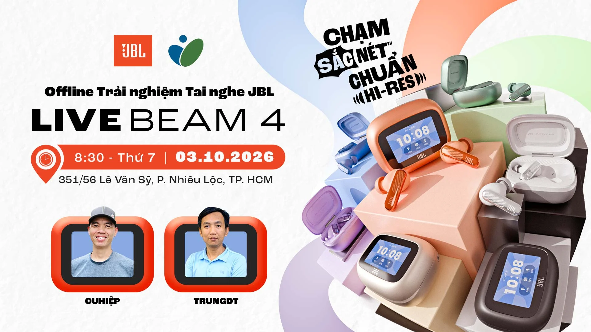 HCM - Thứ 7, 3/10 - Mời tham dự Offline Trải nghiệm tai nghe JBL Live Beam 4, trúng quà tai nghe JBL