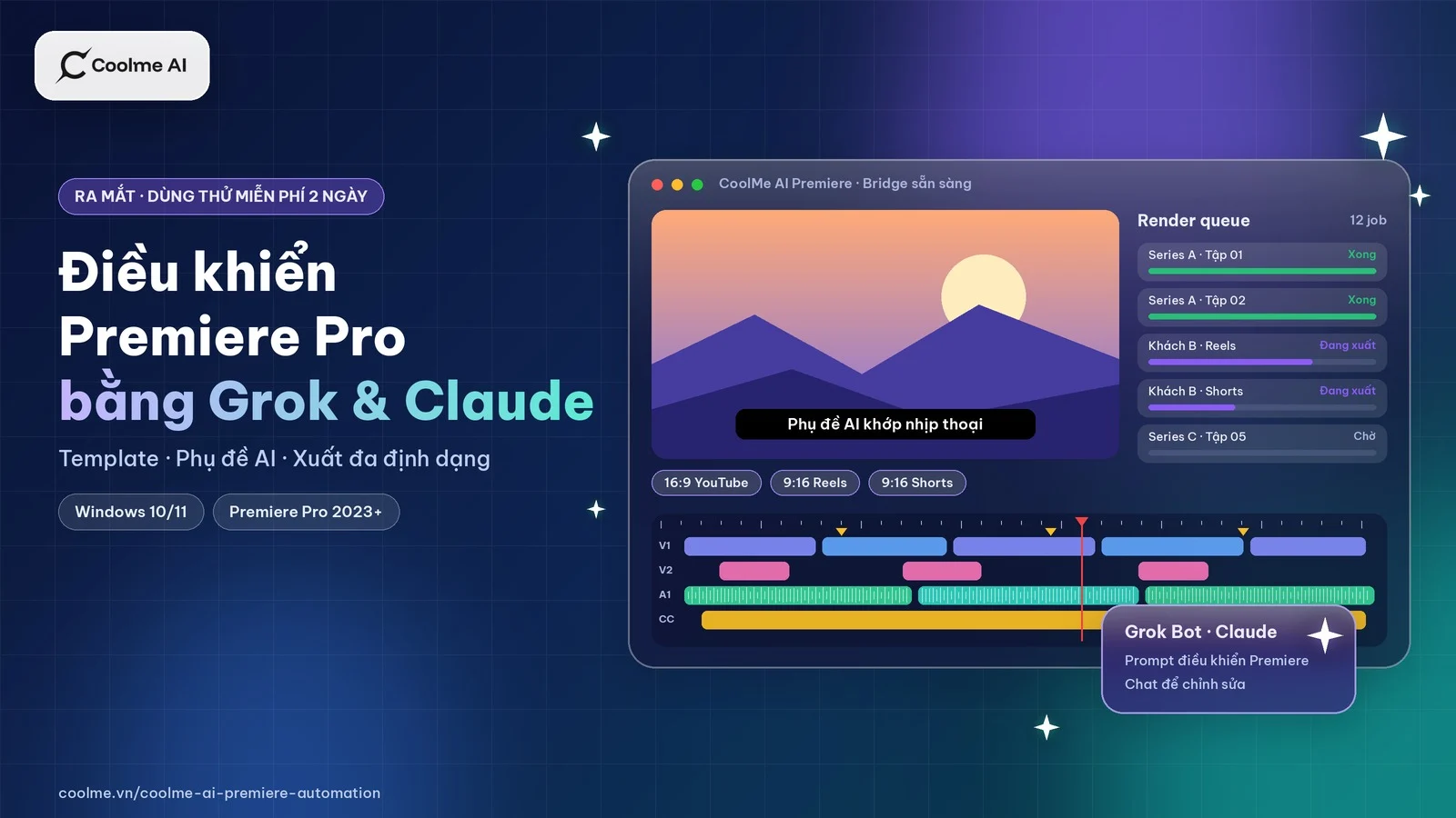 Điều khiển Premiere Pro bằng Grok Bot hoặc Claude với CoolMe AI Premiere Automation