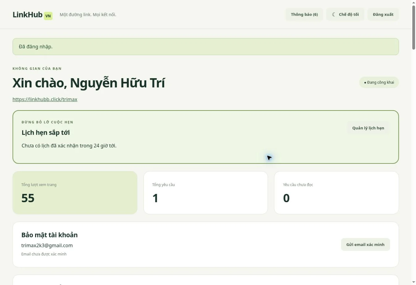 LinkHub VN – Một trang cá nhân để gom link, giới thiệu dịch vụ và nhận lịch hẹn